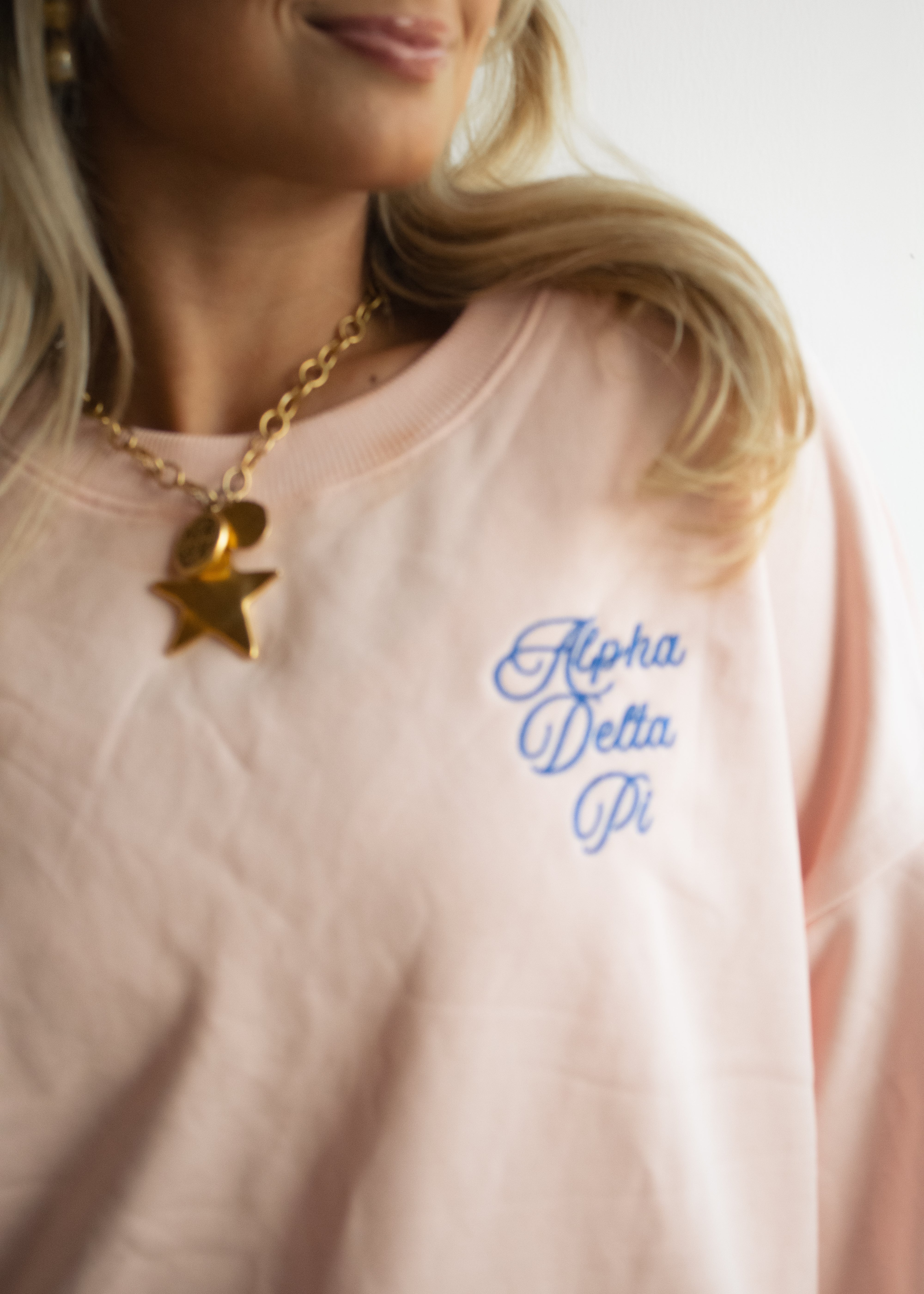 Alpha Delt Crewneck in Baby Pink