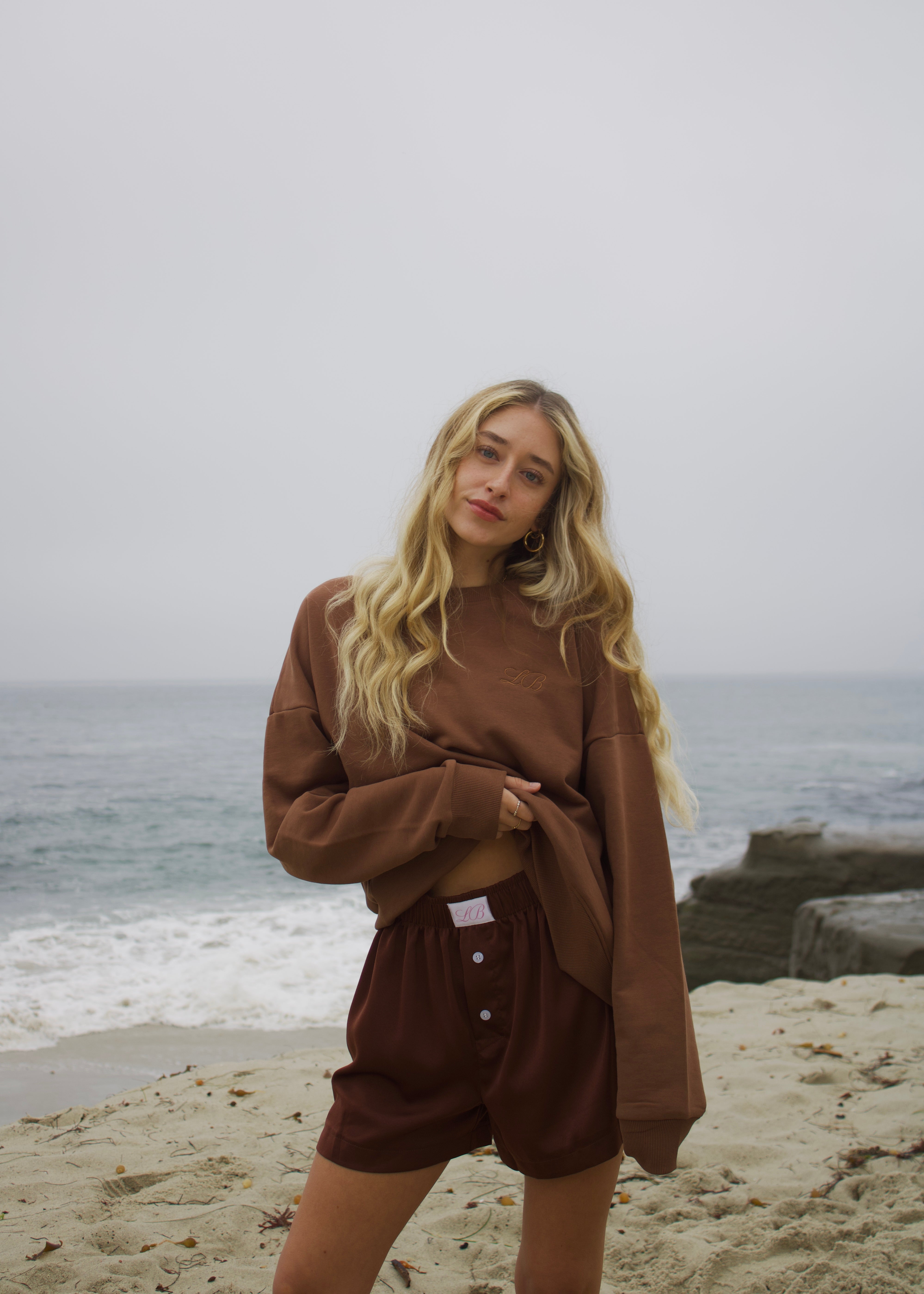French Terry Crewneck in Chocolate Brown