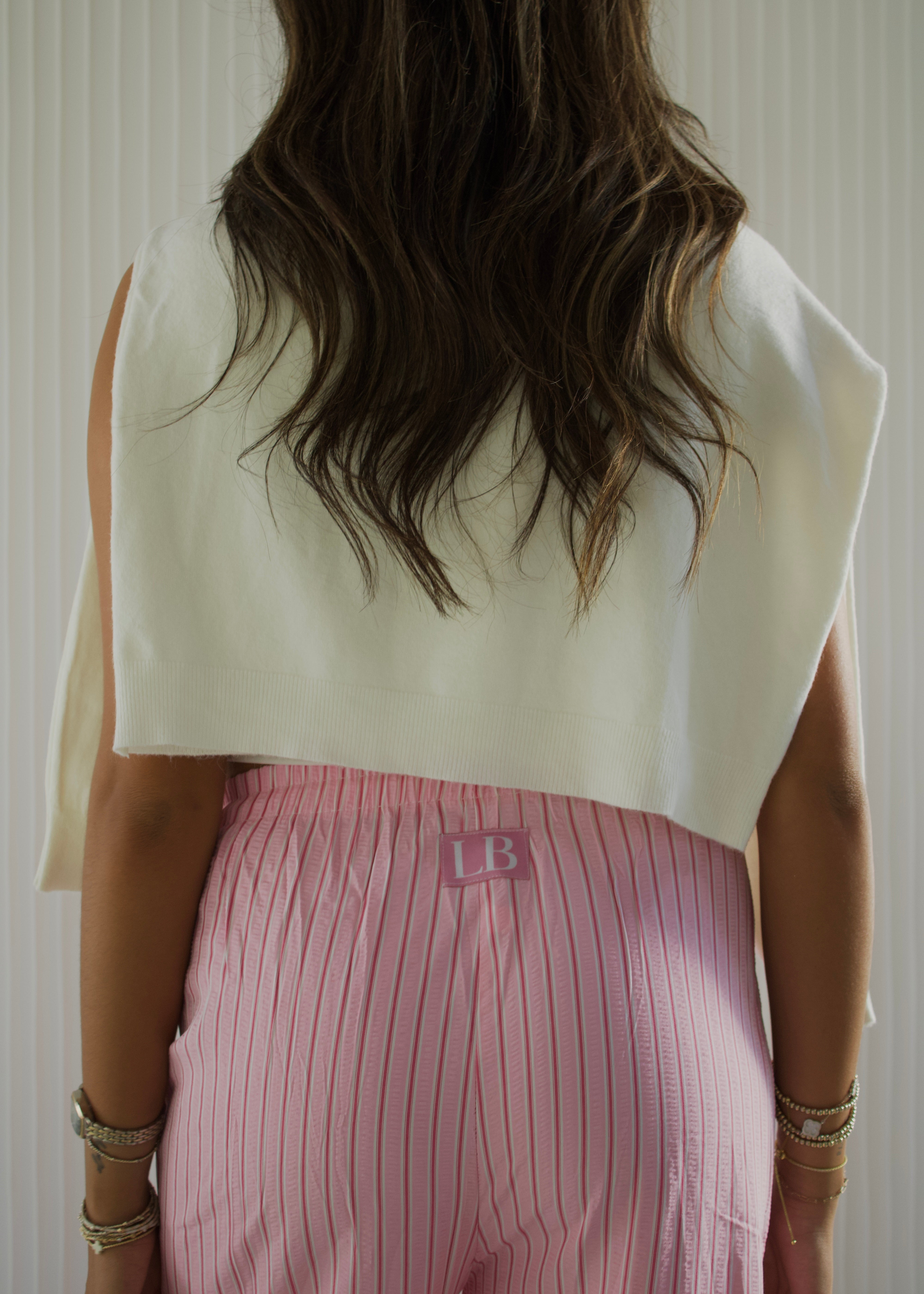 SEERSUCKER STRIPED PANTS IN PINKY
