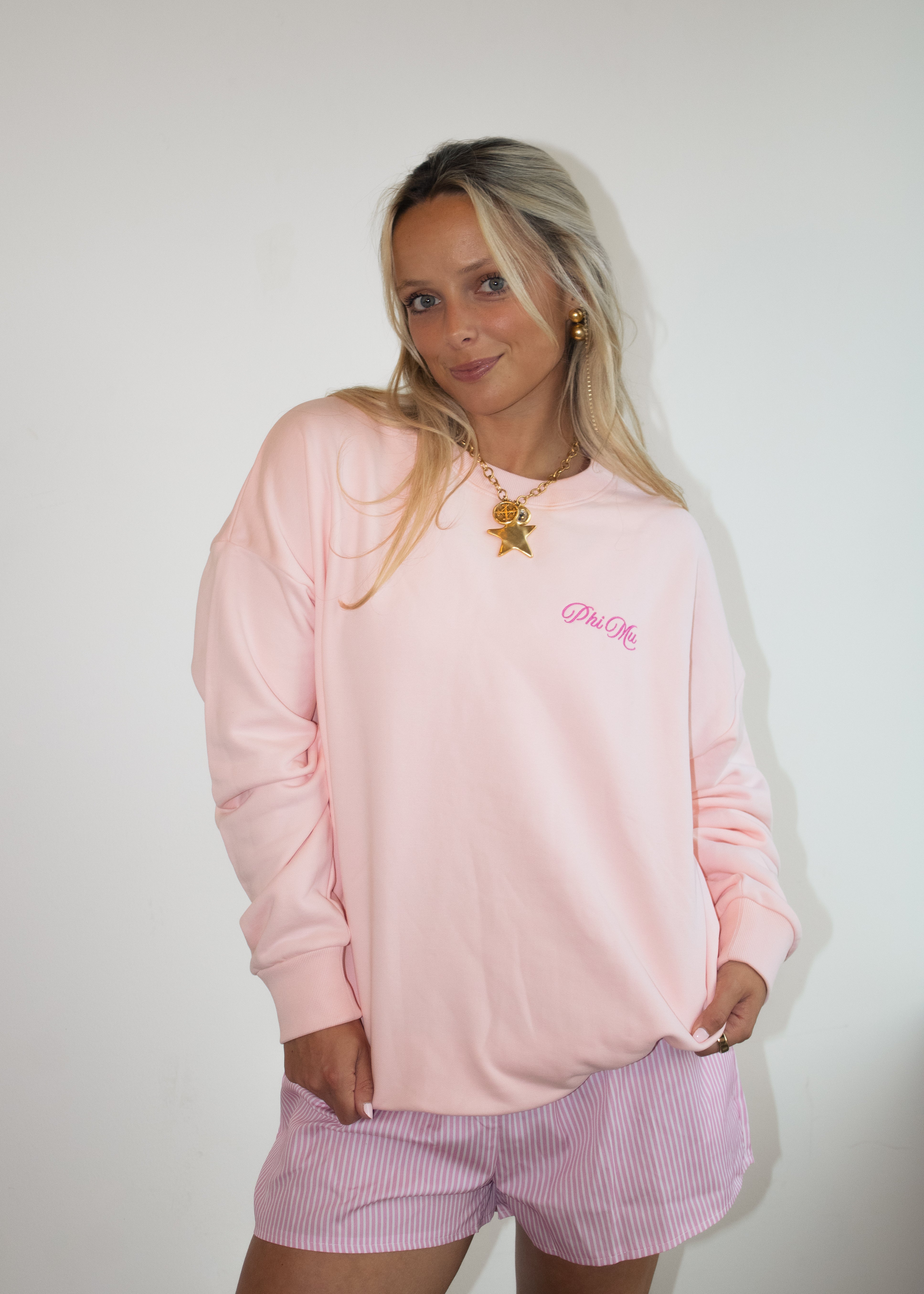 Phi Mu Crewneck in Baby Pink (Pink)