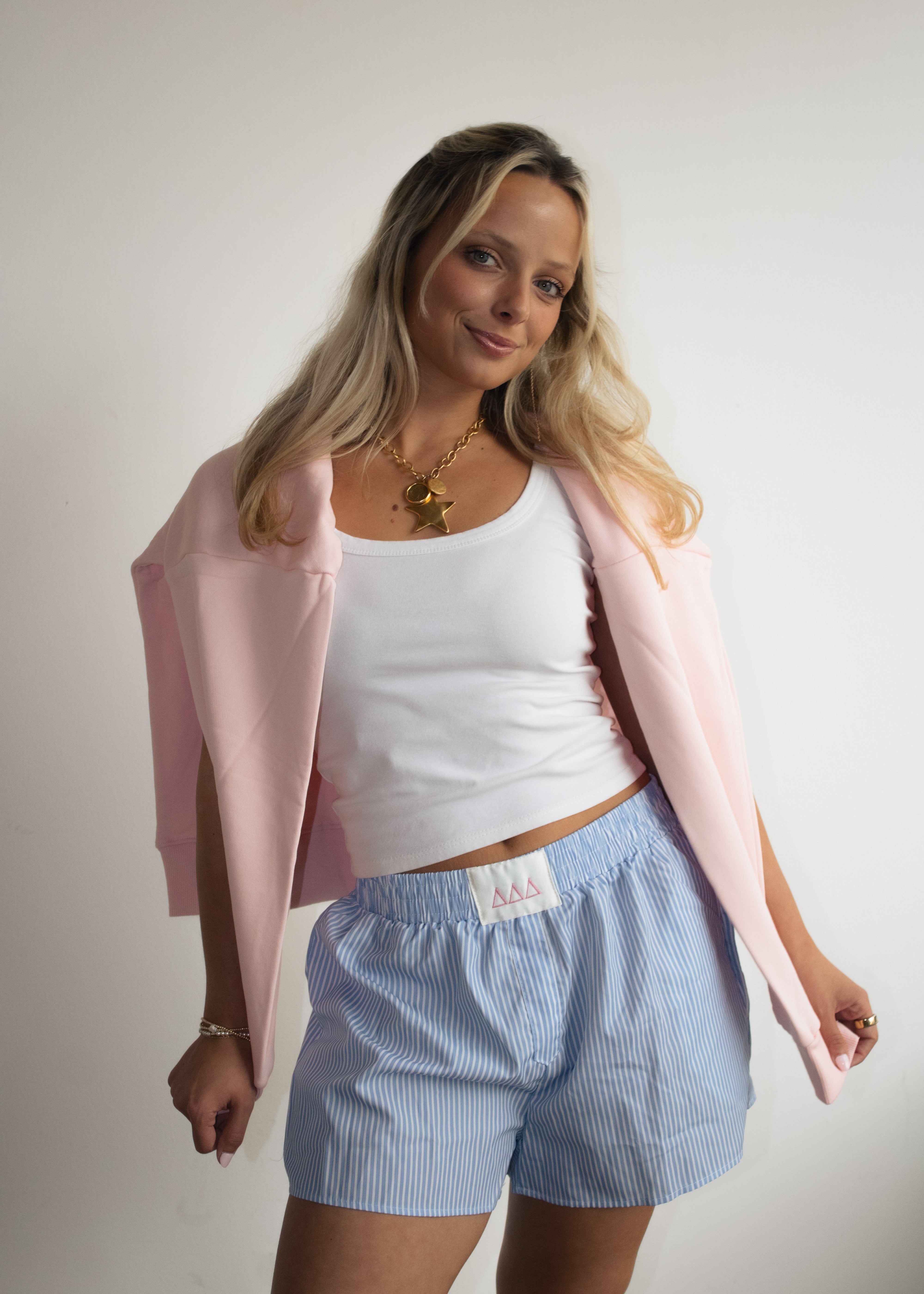 Tri Delta Boxer Shorts in Coast (Pink)