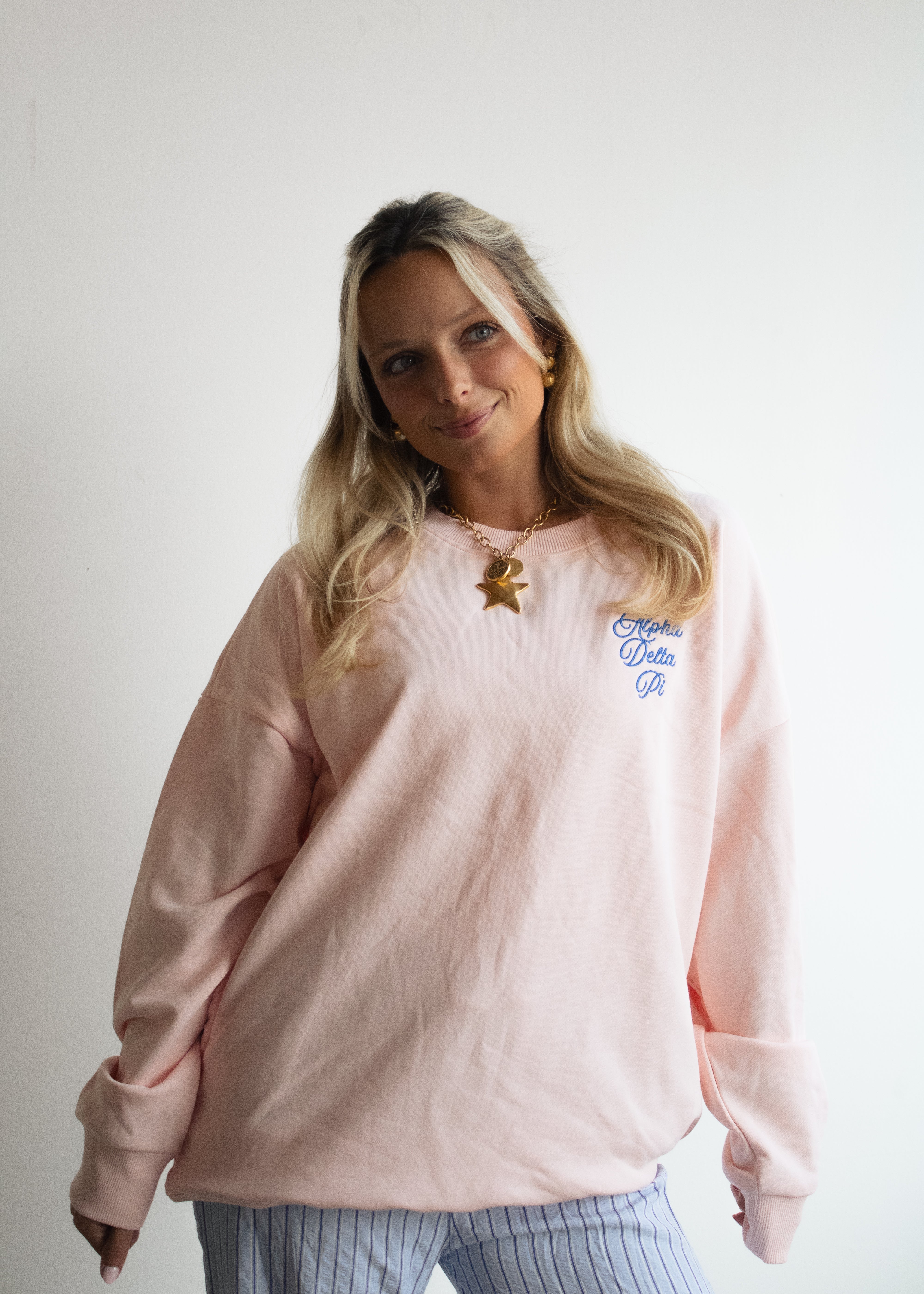 Alpha Delt Crewneck in Baby Pink