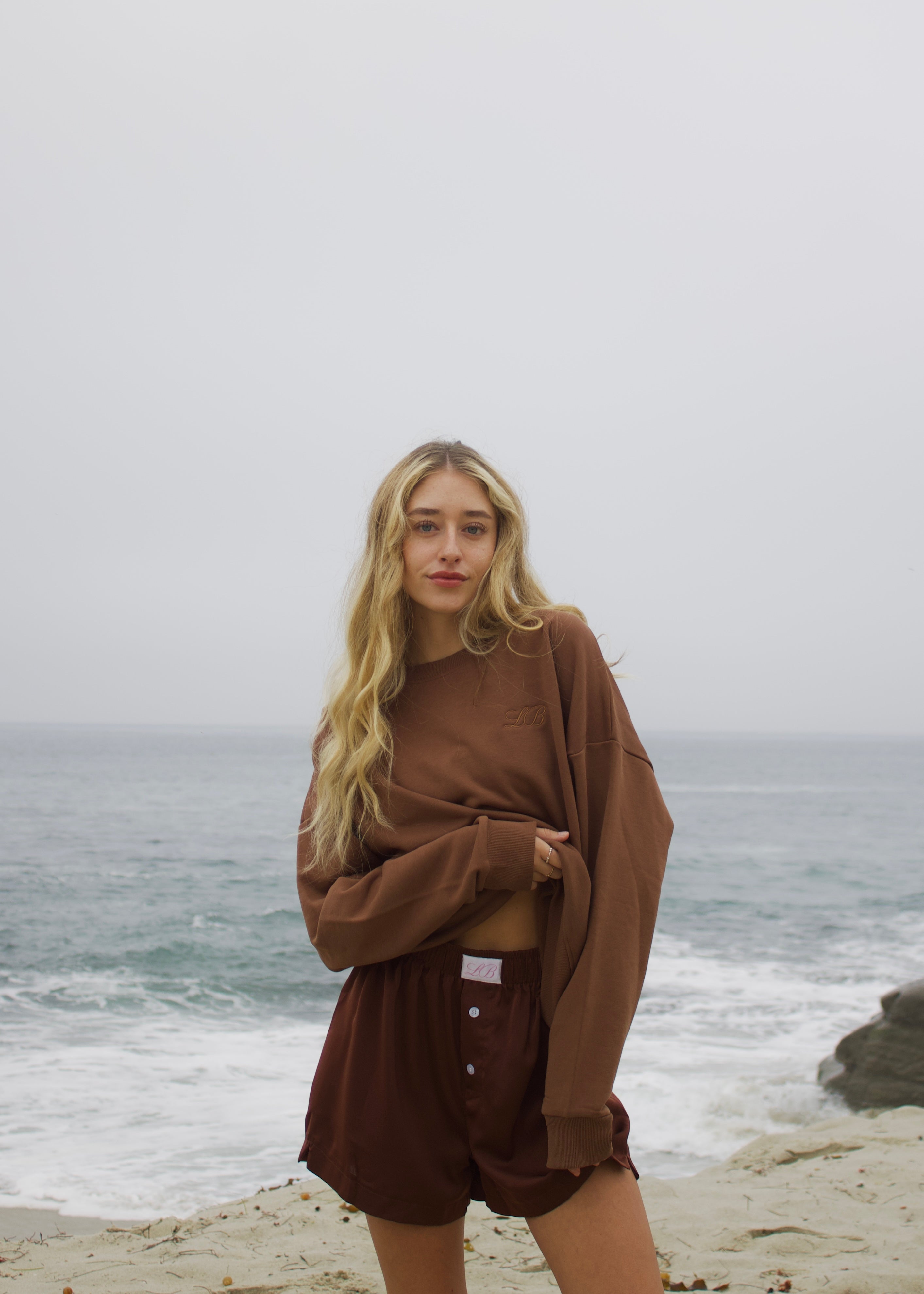 French Terry Crewneck in Chocolate Brown