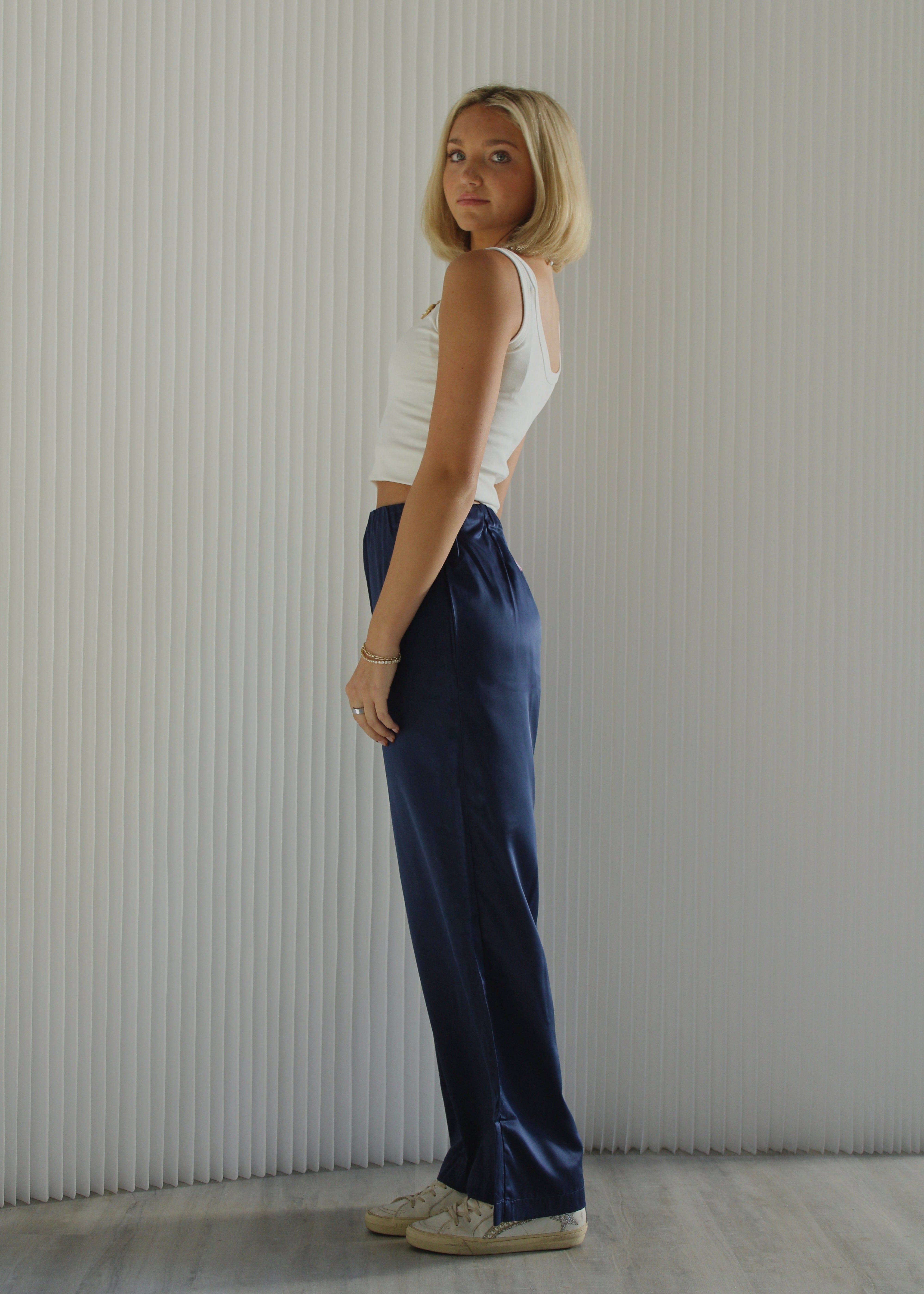 NAVY SATIN PANTS