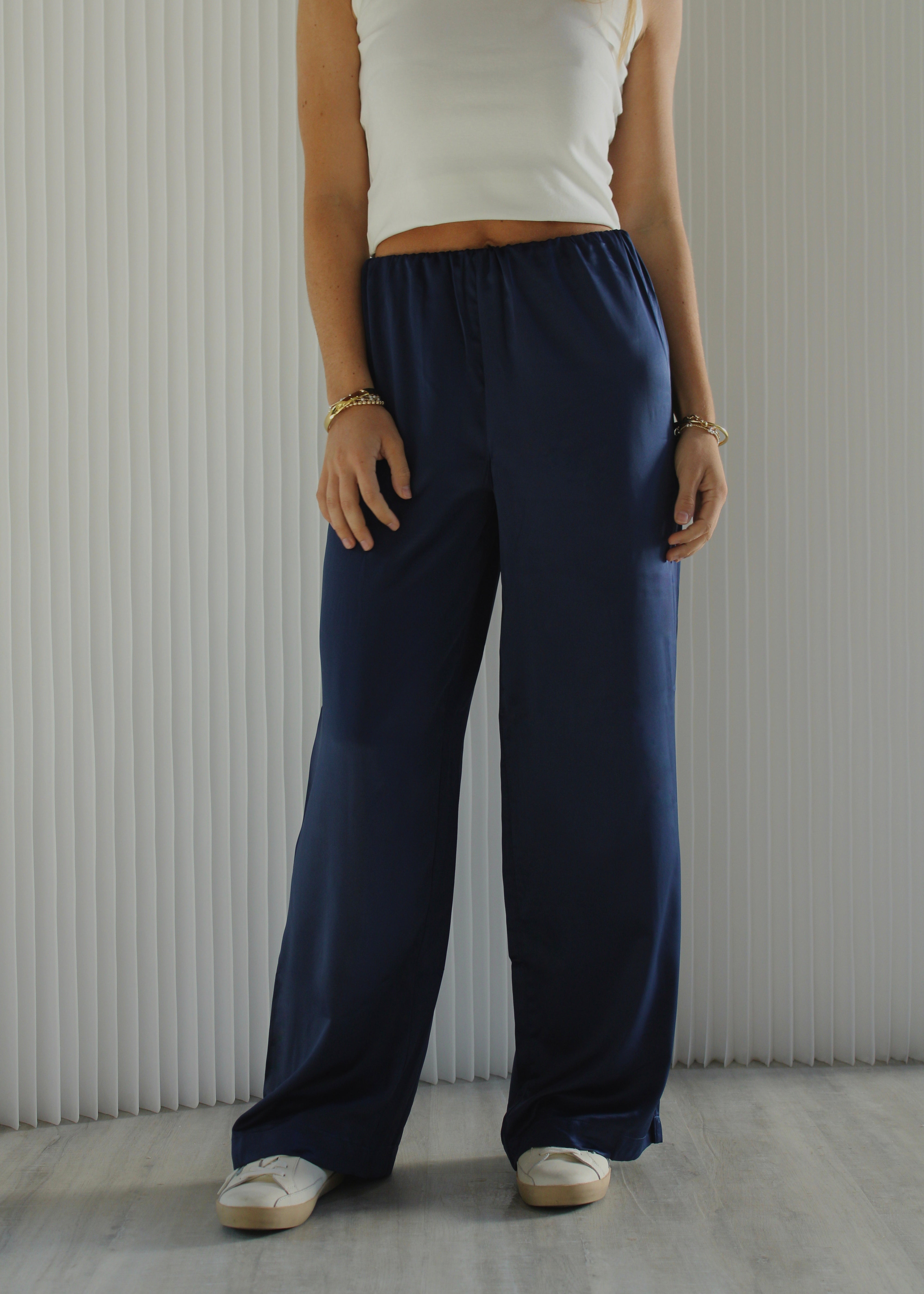 NAVY SATIN PANTS