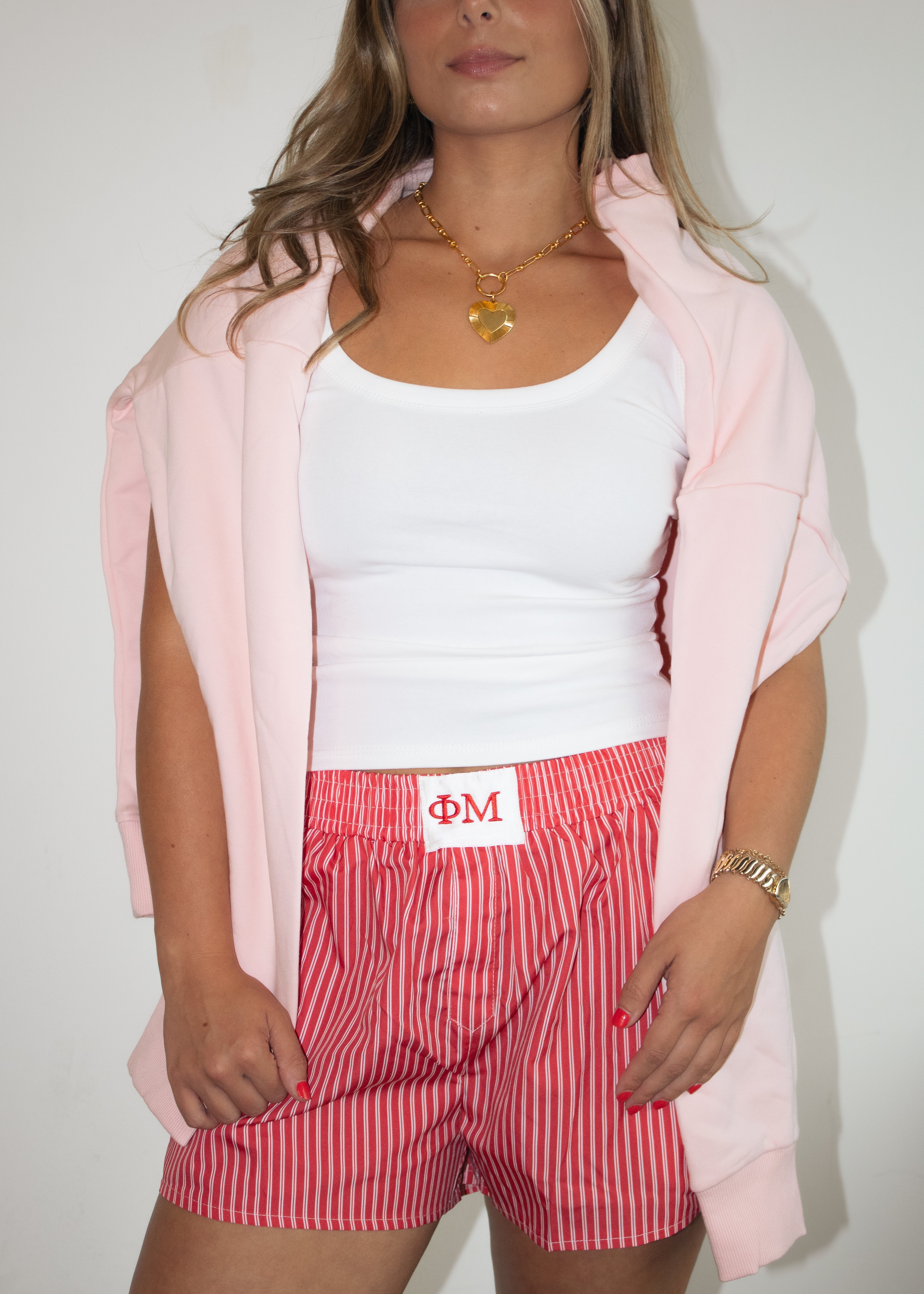Phi Mu Boxer Shorts in Coral