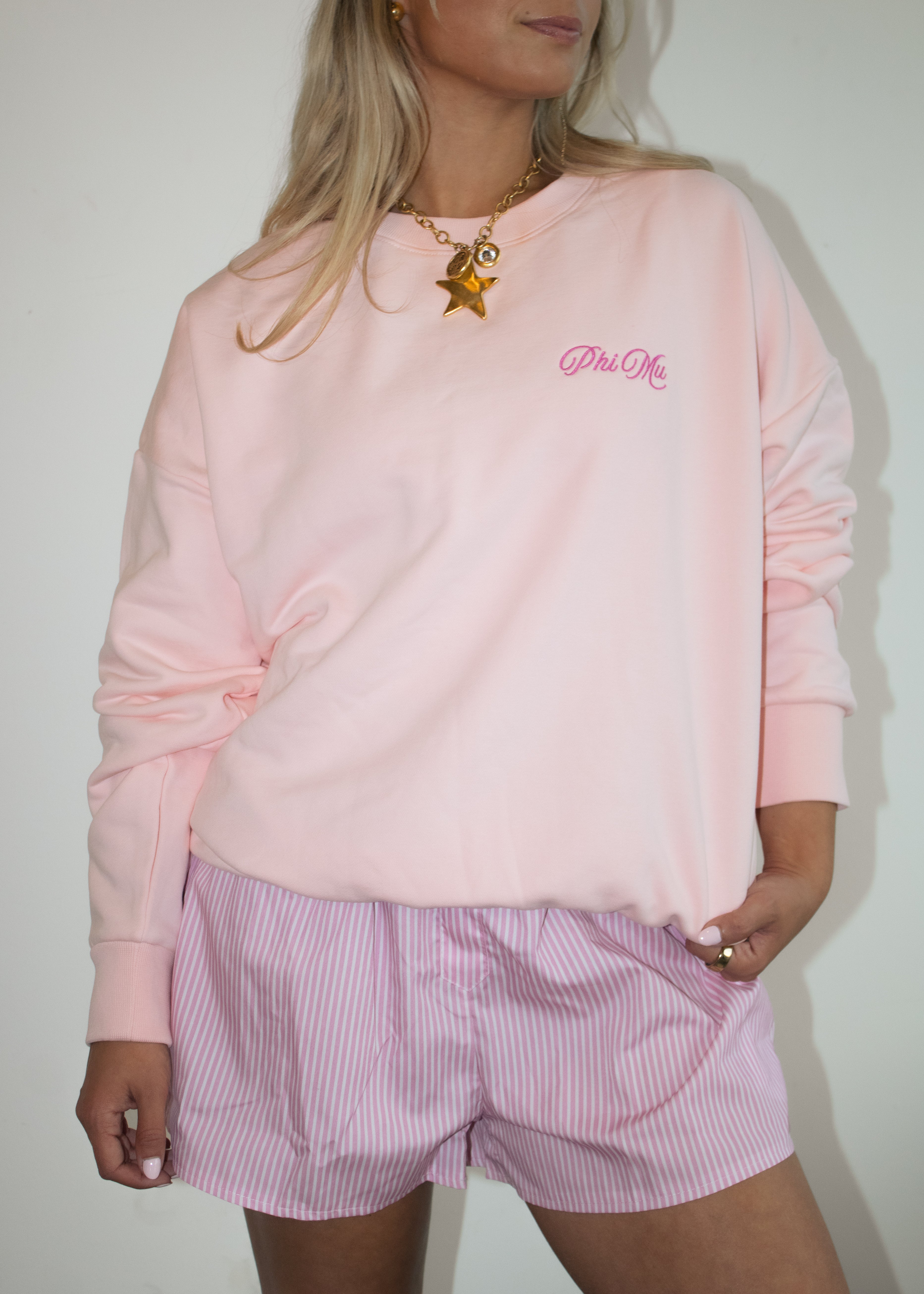 Phi Mu Crewneck in Baby Pink (Pink)