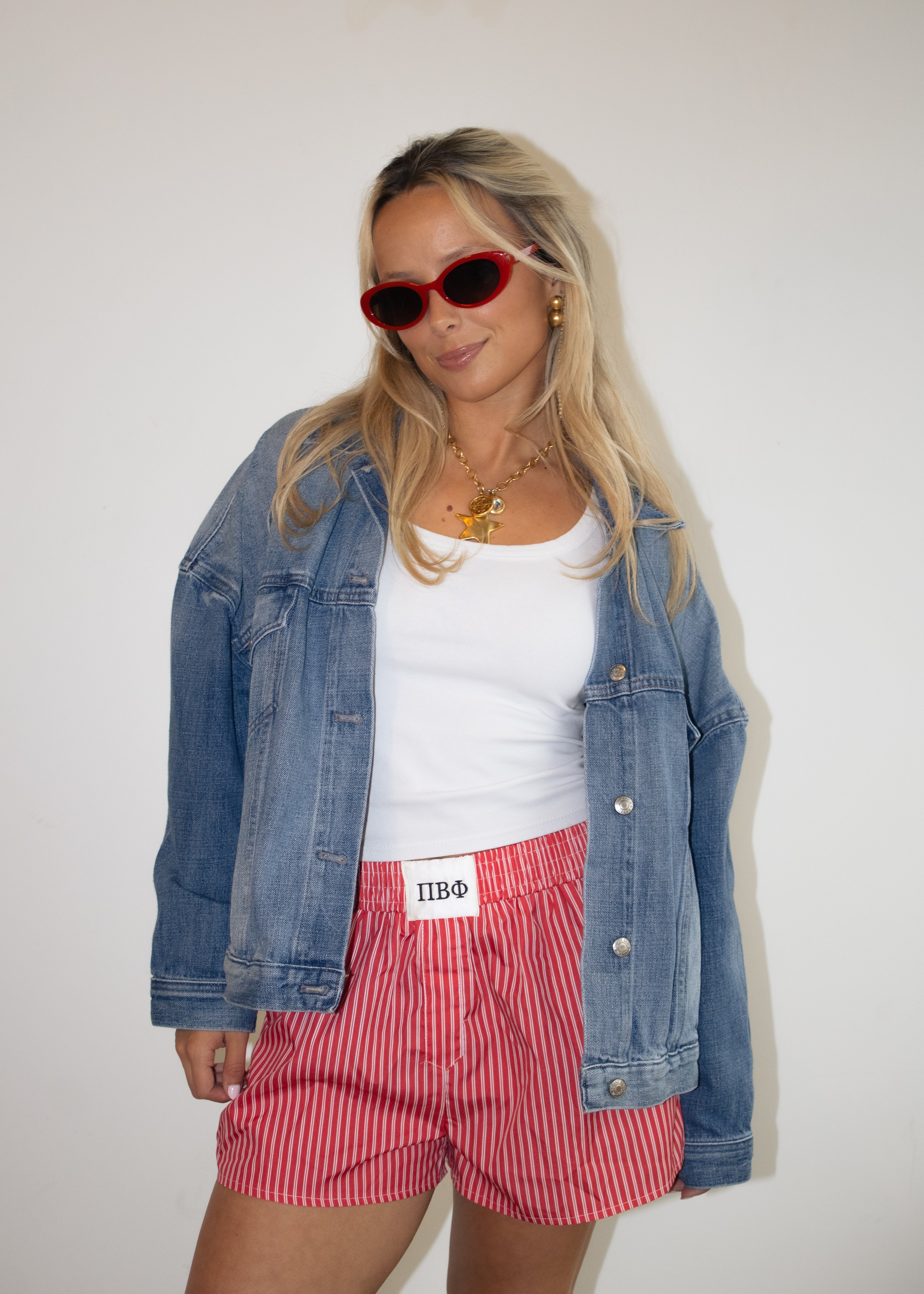 Pi Phi Boxer Shorts in Coral