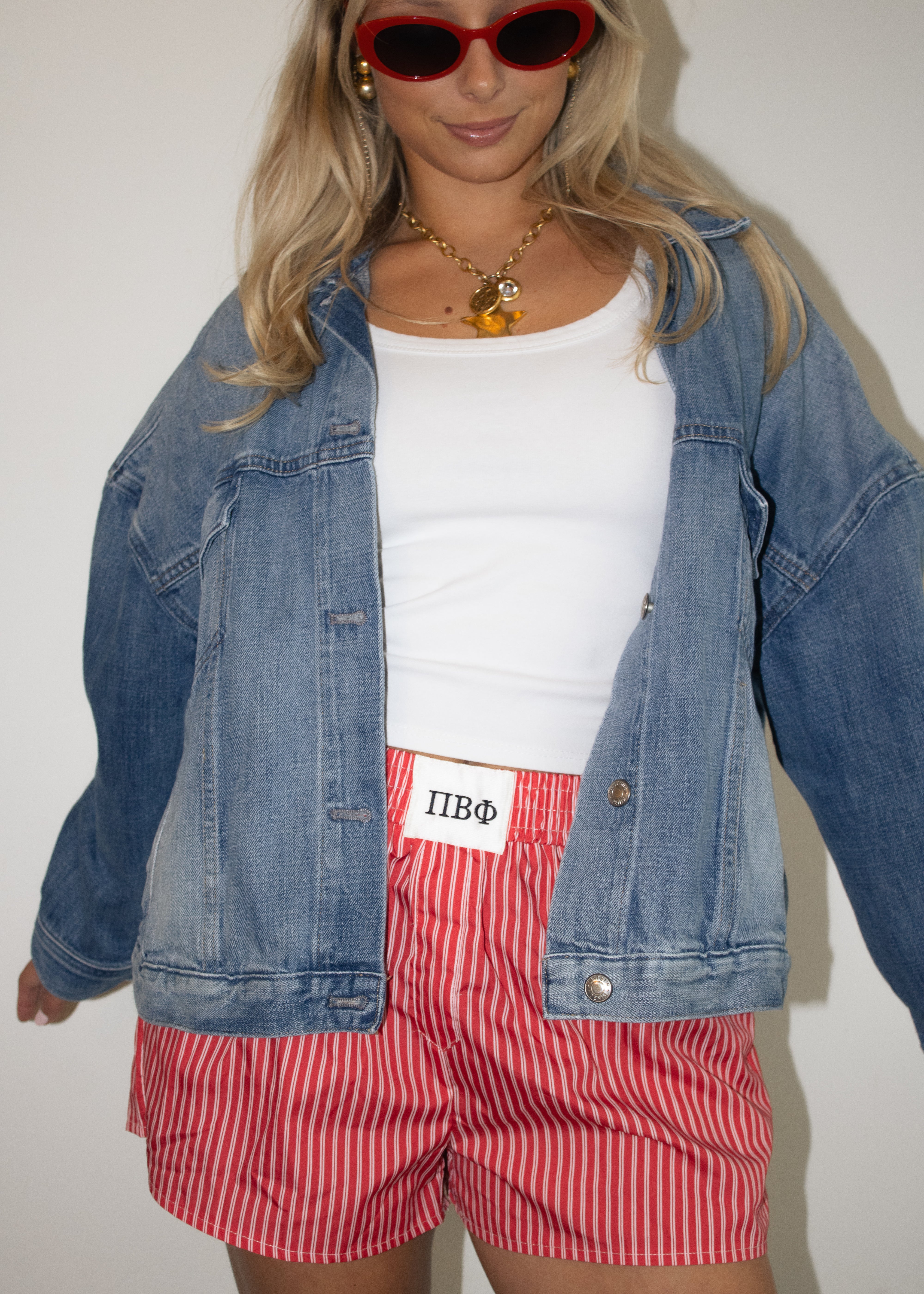 Pi Phi Boxer Shorts in Coral